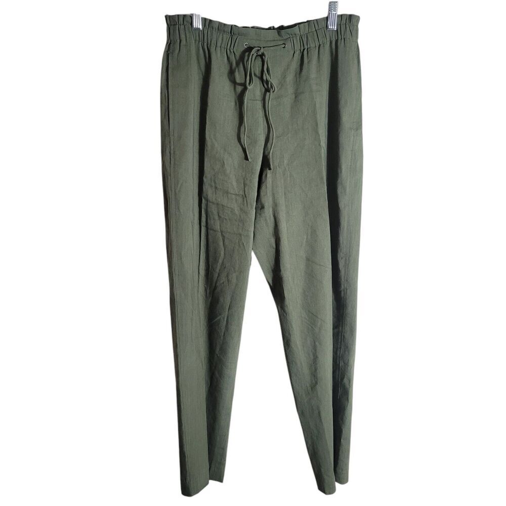 Theory Linen Blend Casual Pants Women's 6 Green Stretch Waist Drawstring Boho‎